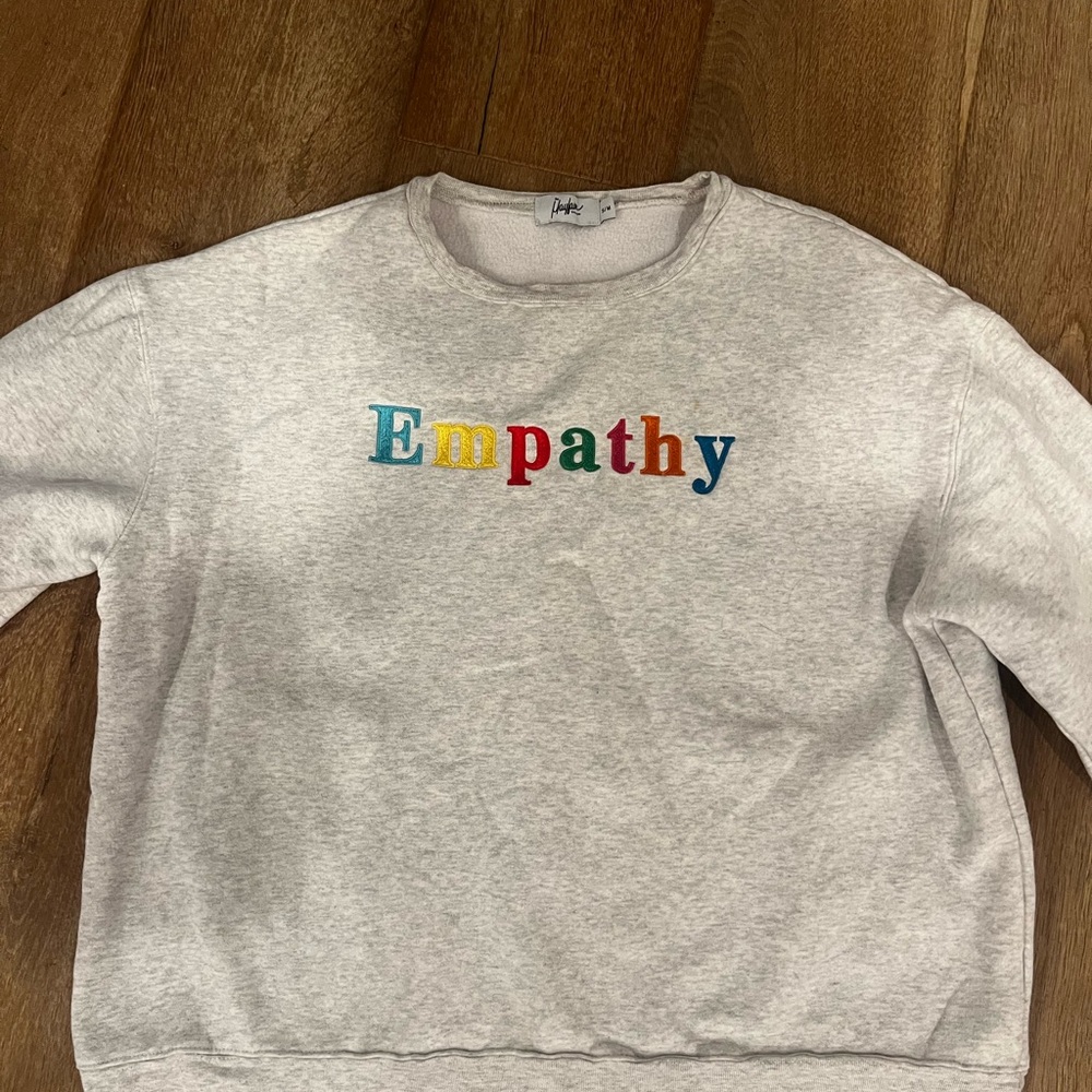 Gray Crewneck Sweatshirt with Multicolor 'Empathy' Embroidery